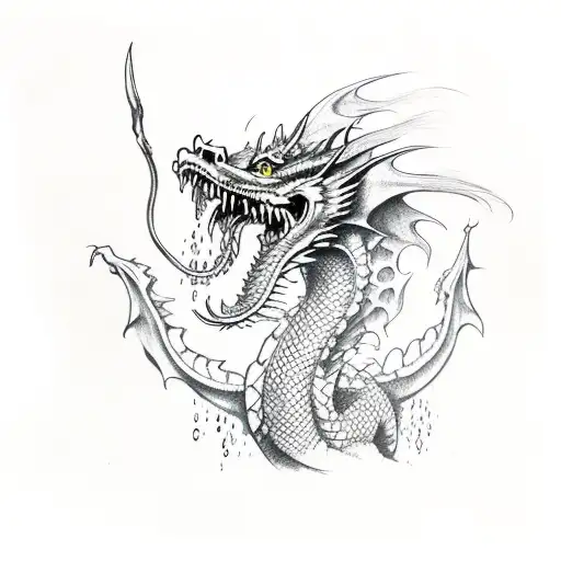 American Traditional Dragon with blood drips tattoo design idea
