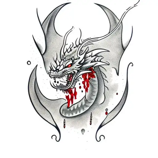 American Traditional Dragon with blood drips tattoo design idea