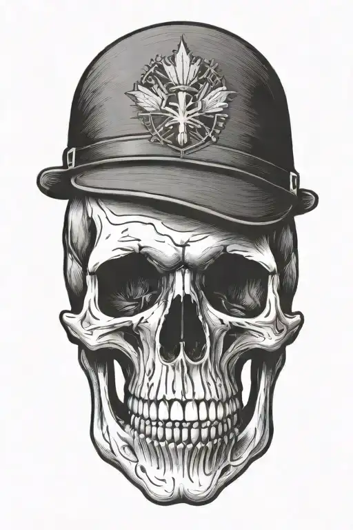 skull with canadian solider hat tattoo design idea