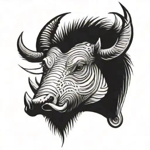 badass warthog face with a big crane bird tattoo design idea