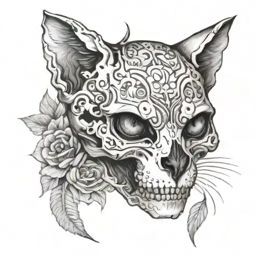 cat skull adorned tattoo design idea