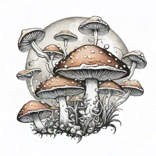 ColorInfused Black and Grey "Large Mushroom With Smaller Ones