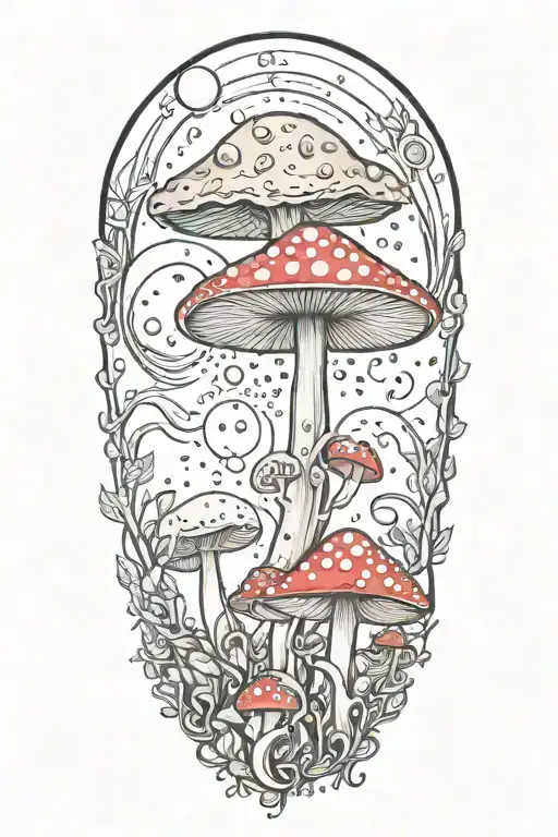 fairy mushroom moon crystal gems tattoo design idea