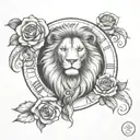 lion clock rose tattoo design idea