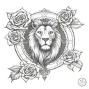 lion clock rose tattoo design idea