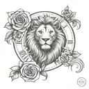 lion clock rose tattoo design idea