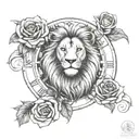 lion clock rose tattoo design idea