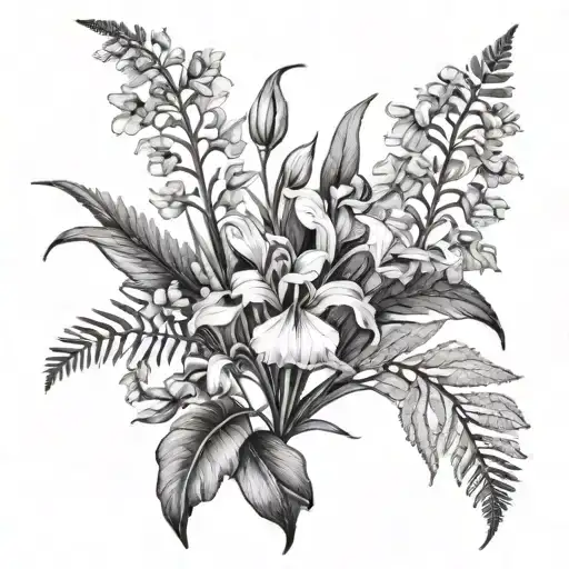 ferns and irises tattoo design idea