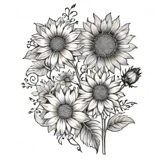 queen anne's lace and sunflowers tattoo design idea