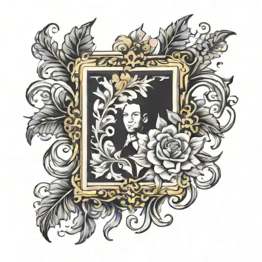 gold picture frame tattoo design idea