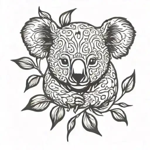 koala bear surrounded in flames tattoo design idea