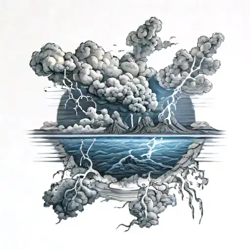 thunderstorm landscape and human tattoo design idea