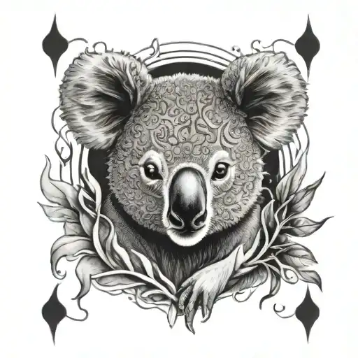 koala bear surrounded in flames tattoo design idea