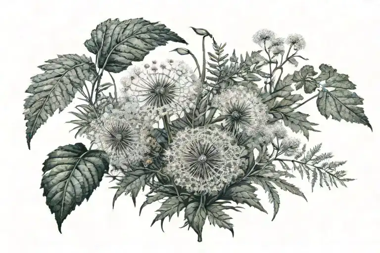 dandelions and ferns tattoo design idea