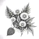 dandelions, ferns, and moss on rock tattoo design idea