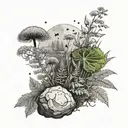 dandelions, ferns, and moss on rock tattoo design idea