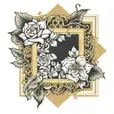 gold picture frame tattoo design idea