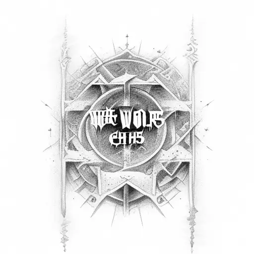  the word chaos vertical old english writing tattoo design idea