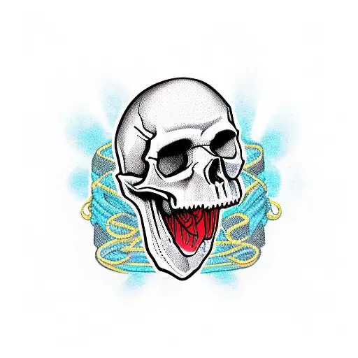 skull music band director with red destiny rope tattoo design idea
