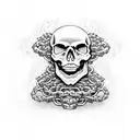 A skull with flames and chains inspired by heavy metal album art tattoo design idea