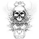 A skull with flames and chains inspired by heavy metal album art tattoo design idea