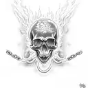 A skull with flames and chains inspired by heavy metal album art tattoo design idea