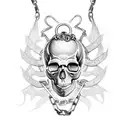 A skull with flames and chains inspired by heavy metal album art tattoo design idea