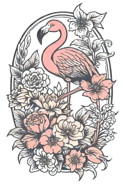 flamingo and flowers growing tattoo design idea