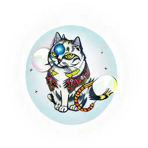 gypsy, crystal ball, cat tattoo design idea