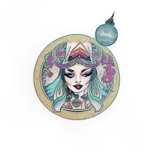 gypsy woman, crystal ball tattoo design idea