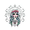 gypsy woman, crystal ball, crescent moon tattoo design idea