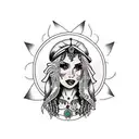 gypsy woman, crystal ball, crescent moon tattoo design idea