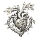 A tree and roots in the shape of a human heart with 2 keyholes for special keys  tattoo design idea