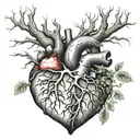 A tree and roots in the shape of a human heart with 2 keyholes for special keys  tattoo design idea