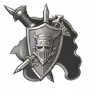 A shield with a crest featuring a sword and shield crossed, symbolizing the client's veteran status and dedication to service tattoo design idea