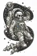 skull gypsy astronaut floating in space tattoo design idea