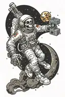 skull gypsy astronaut floating in space tattoo design idea