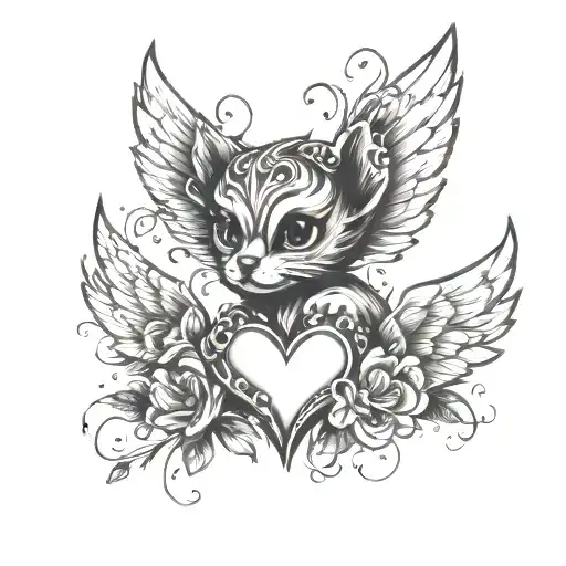 heart pixie paw prints wings tattoo design idea