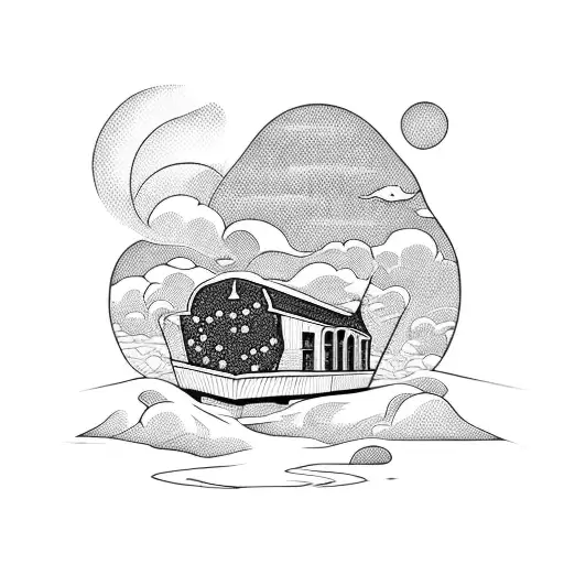 coffin with a sunny landscape inside tattoo design idea