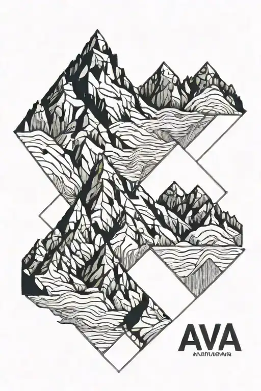 Abstract geometric mountain range incorporating the name 'Ava' tattoo design idea