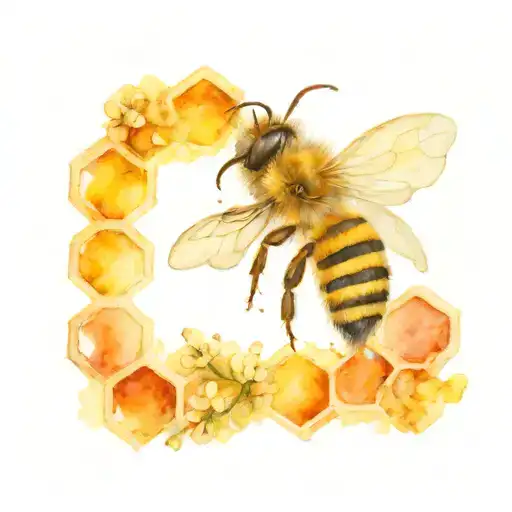 A bee and honeycombs in the background tattoo design idea