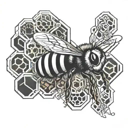A bee and honeycombs in the background tattoo design idea