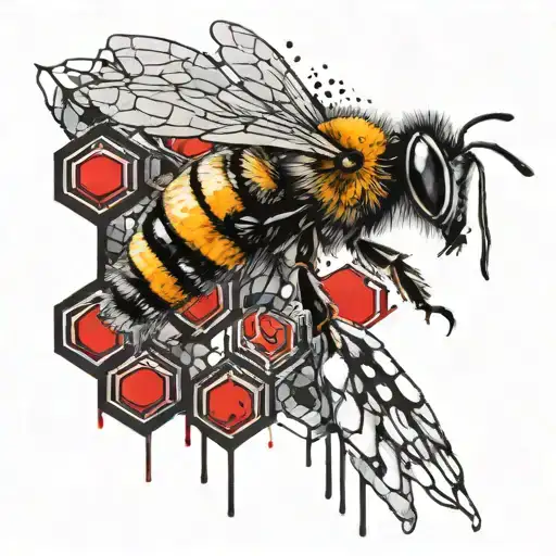 A bee and honeycombs in the background tattoo design idea