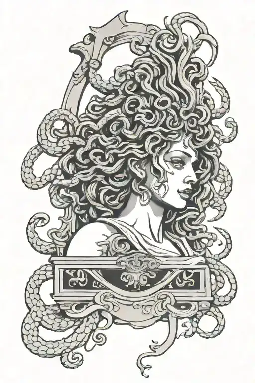 medusa looking in a mirror being smashed by a hammer tattoo design idea