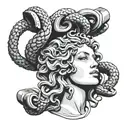 medusa looking in a mirror being smashed by a hammer tattoo design idea