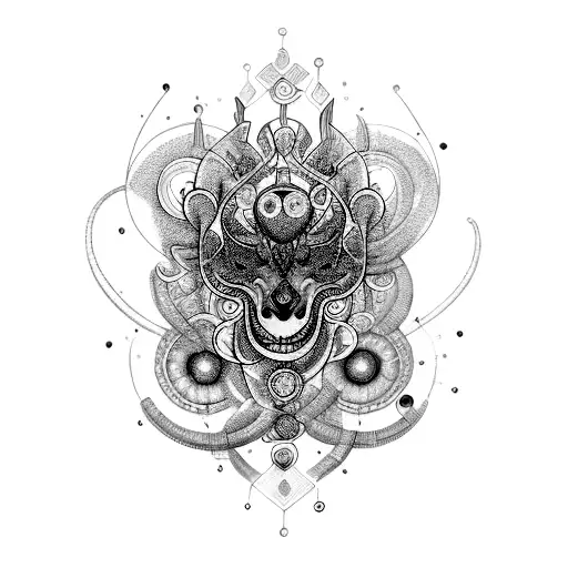 An intricate design combining ocytocine molecules with bohemian elements tattoo design idea