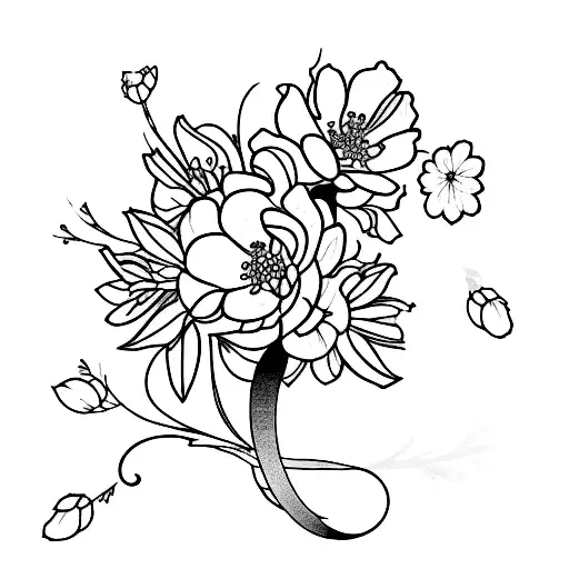 A fusion of sakura blossoms and traditional French art motifs tattoo design idea
