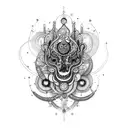 An intricate design combining ocytocine molecules with bohemian elements tattoo design idea