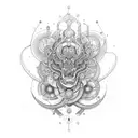 An intricate design combining ocytocine molecules with bohemian elements tattoo design idea