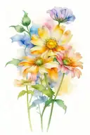 Daisy and poppy flowers   tattoo design idea